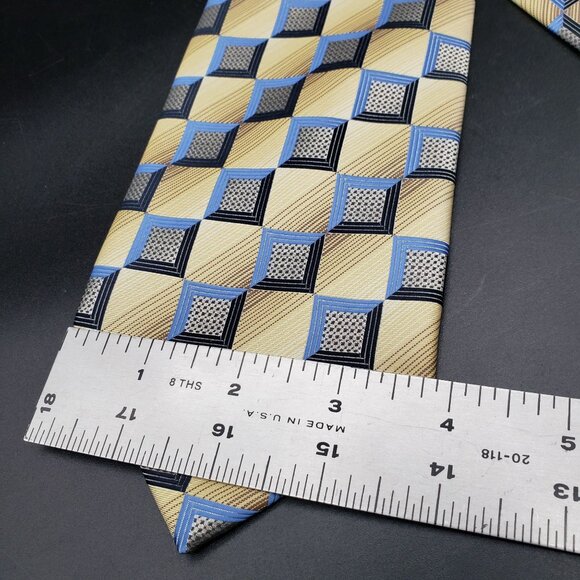 Alexander Julian Colours Geometric Polyester Tie Blue Tan Check Pattern 58"x4" - Picture 5 of 7